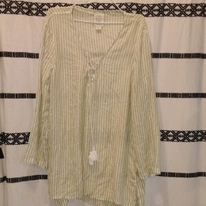 Billabong Green Button Down 3/4 Sleeve Top